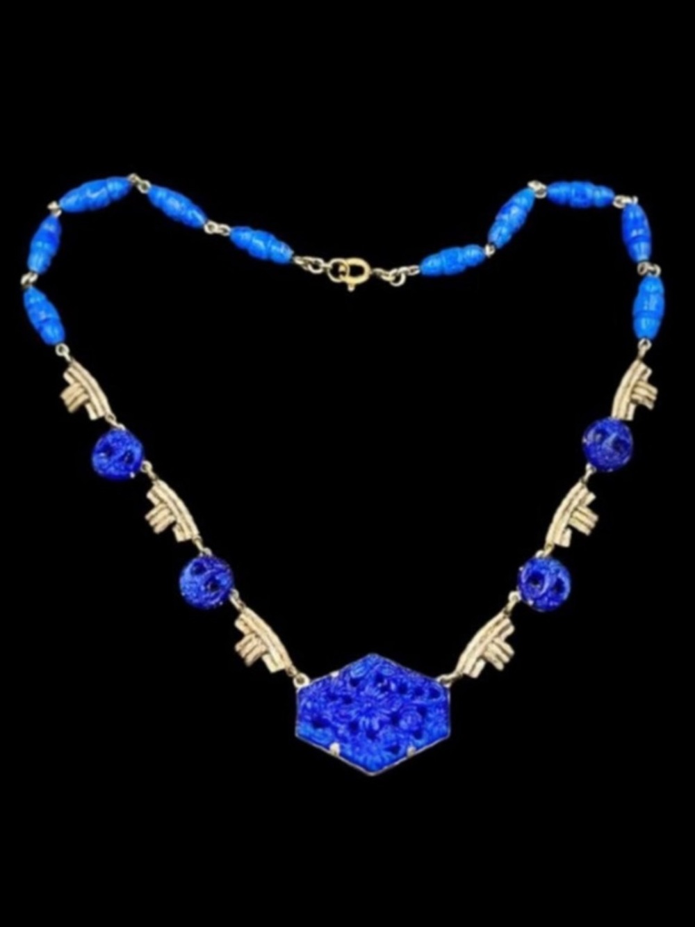 Art Deco Lapis Glass Necklace Made in Germany